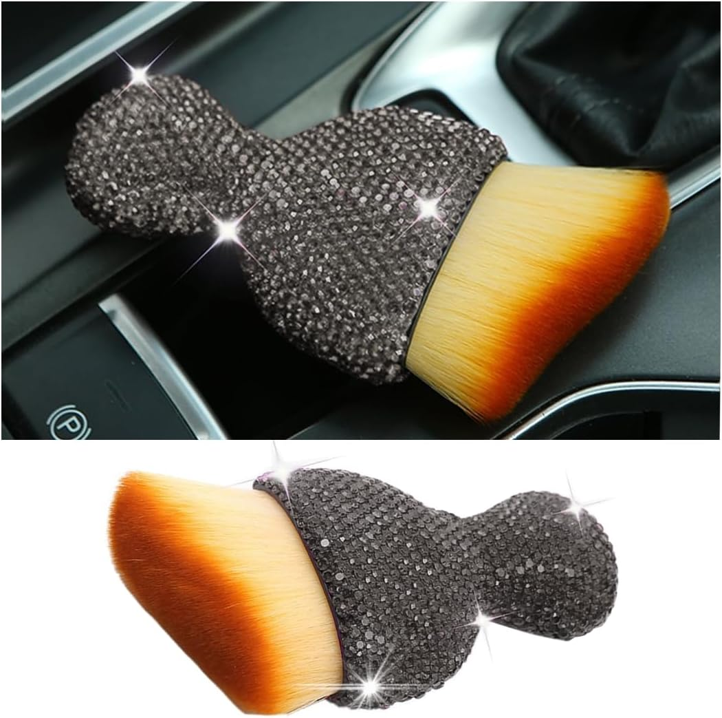 Zipelo Auto Interior Dust Brush, Car Detailing Cleaning Brush with Diamond, Bling Handle Soft Bristles Dusting Tool, Scratch Free Dirt Clean Brushes for Vehicle Dashboard, Air Conditioner Vent (Red)