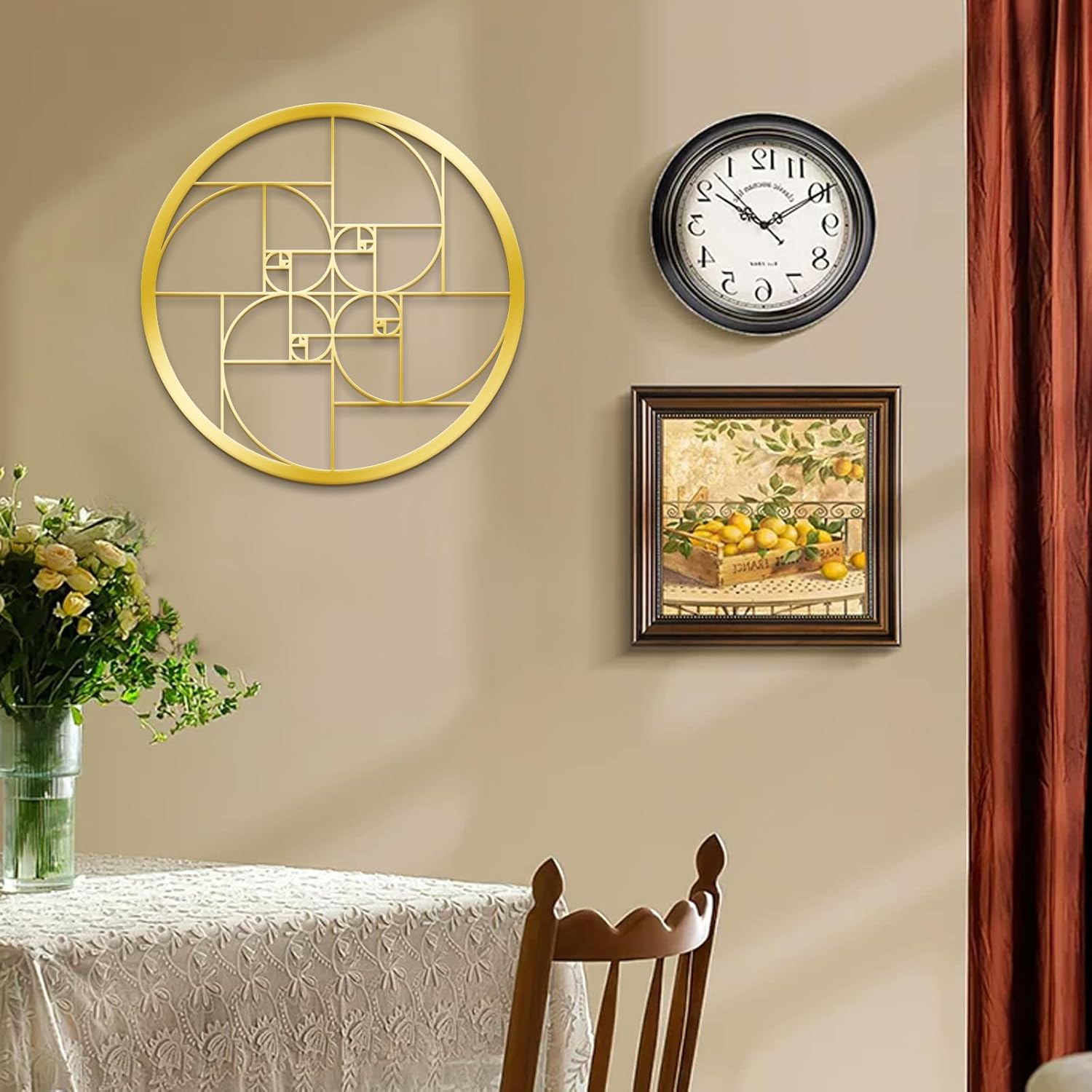 WINUSD 12In Fibonacci Spiral Gold Metal Wall Art, Math Art Fibonacci Spiral Metal Wall Art Decor, Geometric Wall Decoration for Living Room, Office, Outdoor, Indoor image number 2