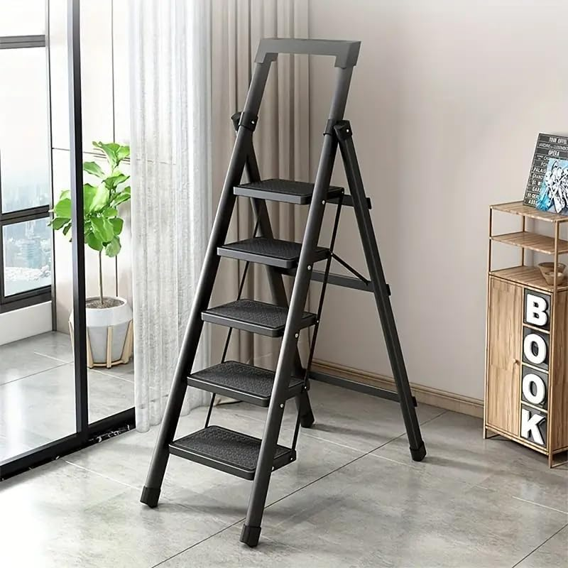 5 Step Ladder, Folding Step Stool with Wide Anti-Slip Pedal,Portable Lightweight Ladder with Tool Tray, for Home,Kitchen, Garden and Office, Holds up to 330Lbs image number 5