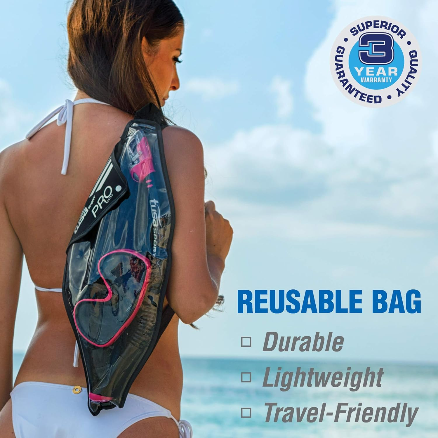 TUSA Sport Adult Powerview Mask and Dry Snorkel Combo - Black/Ocean Green (W/Reusable Bag) image number 5