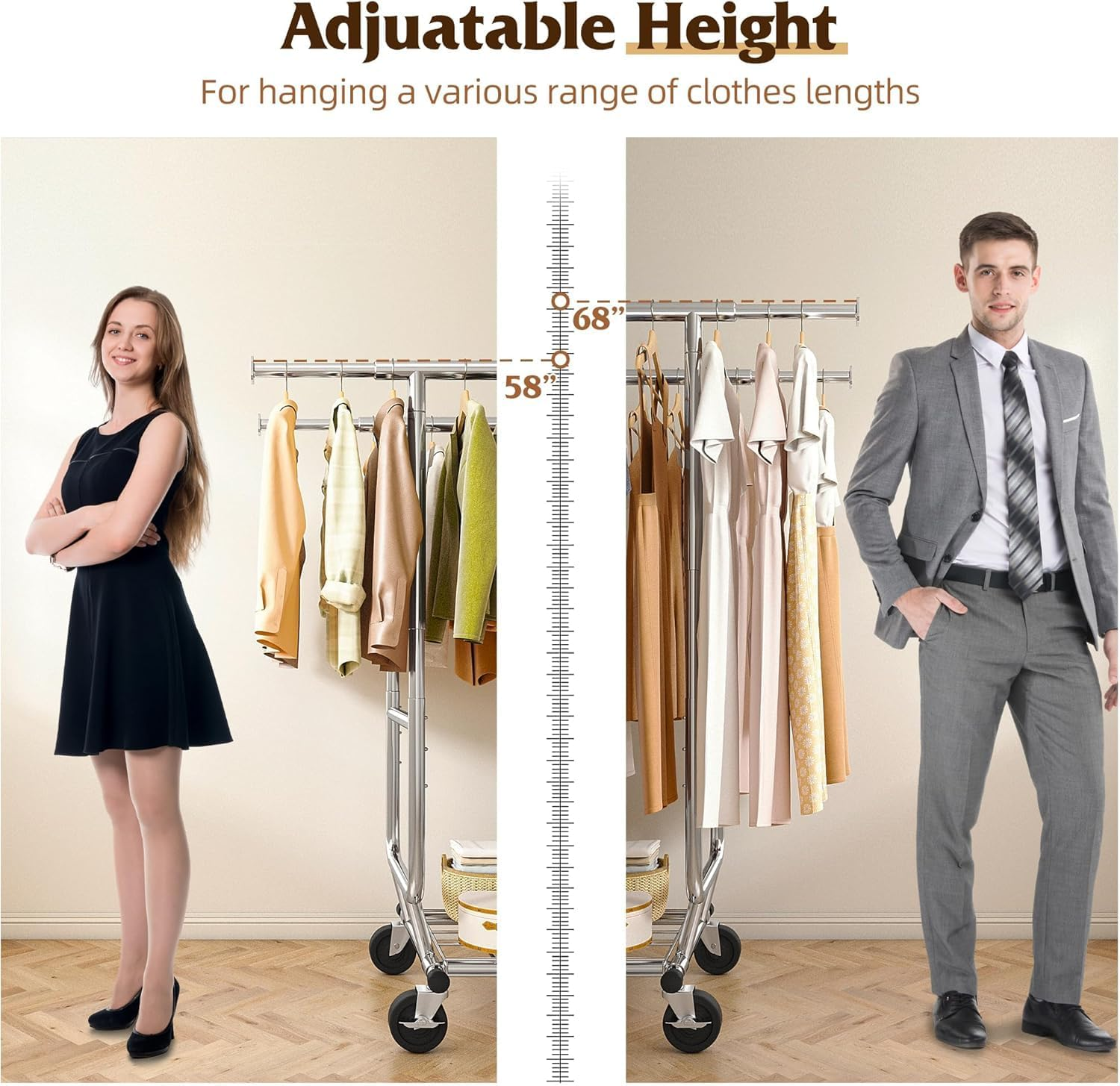 Yunking Clothes Rack,Clothing Rack 630 LBS Heavy Duty with Wheels Clothing Racks for Hanging Clothes Rolling Clothes Rack Adjustable & Commercial Garment Rack 22" D X 75" W X 68" H image number 1