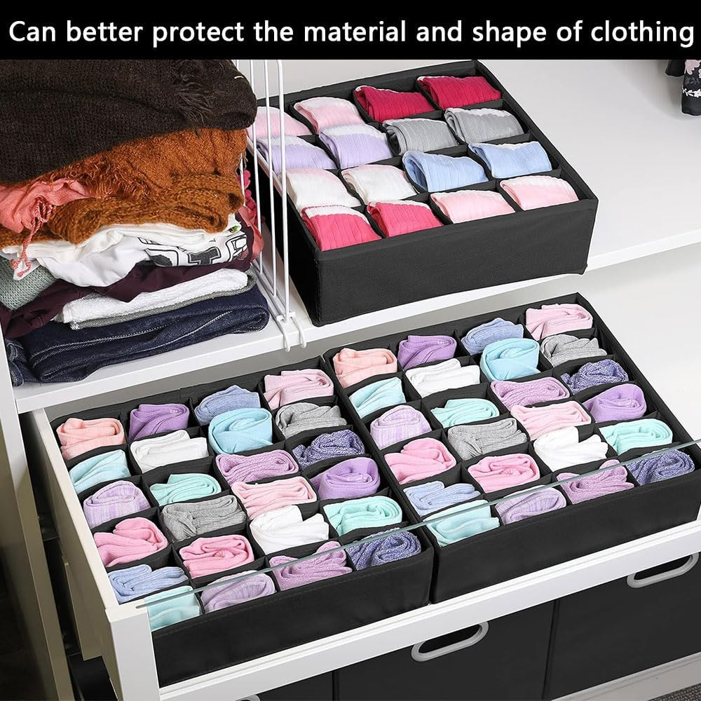 3 Pack Foldable Drawer Organizer Dividers for Clothes, Socks, Underwear, and Bras &ndash; Fabric Closet Storage Bins for Dresser, Nursery, or Wardrobe Organization image number 2