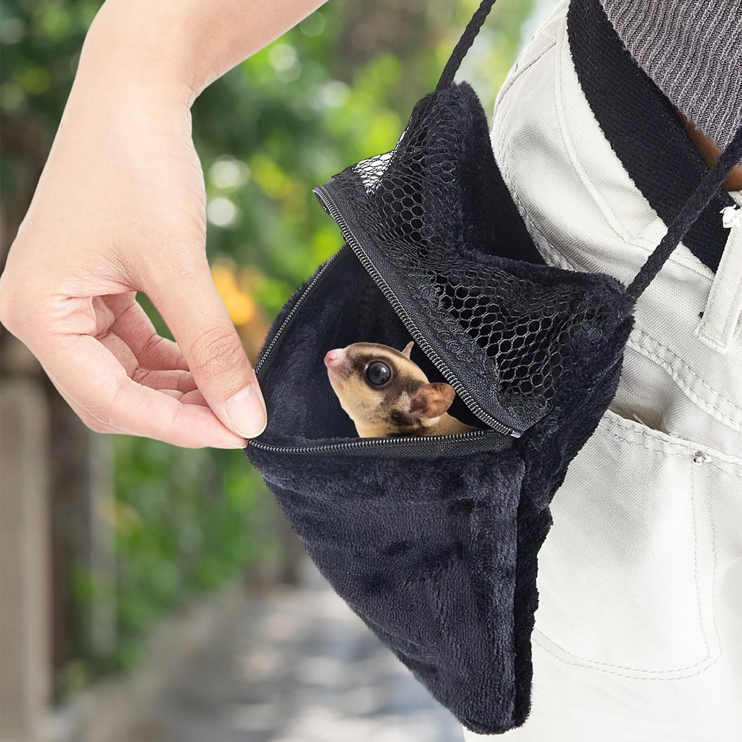 Sweetude 2 Pcs Sugar Glider Bonding Pouch Small Animal Outgoing Sleeping Bag Breathable Small Animal Carry Pouch with Shoulder Strap for Marmosets Squirrels Hamsters and Other Pets(Black) image number 4