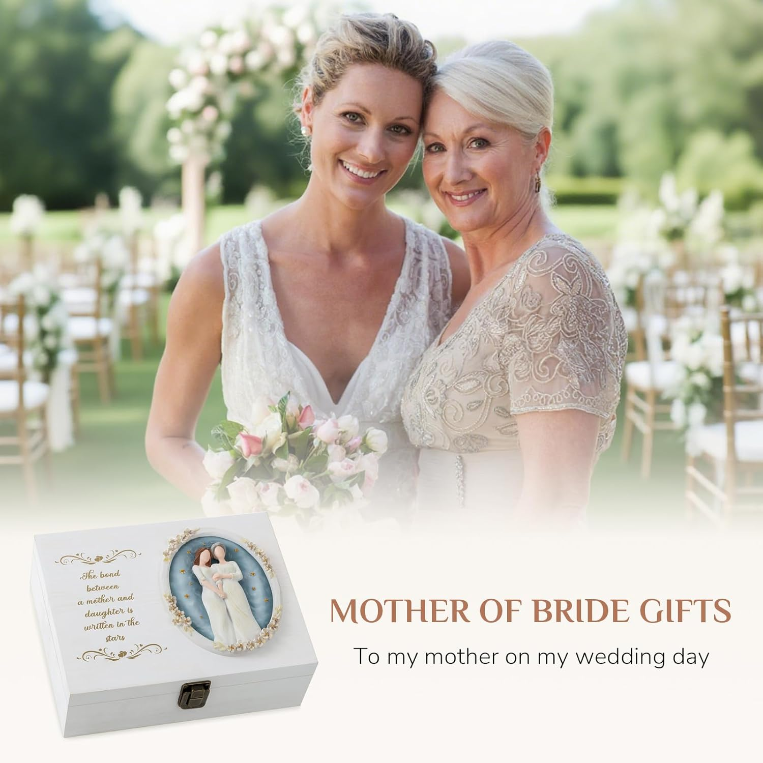 Mother Daughter Gifts - Mother of the Bride Gifts for Wedding - Daughter Birthday Present - Sympathy Memorial Gift for Loss of Mom Wooden Memory Box for Keepsakes image number 4