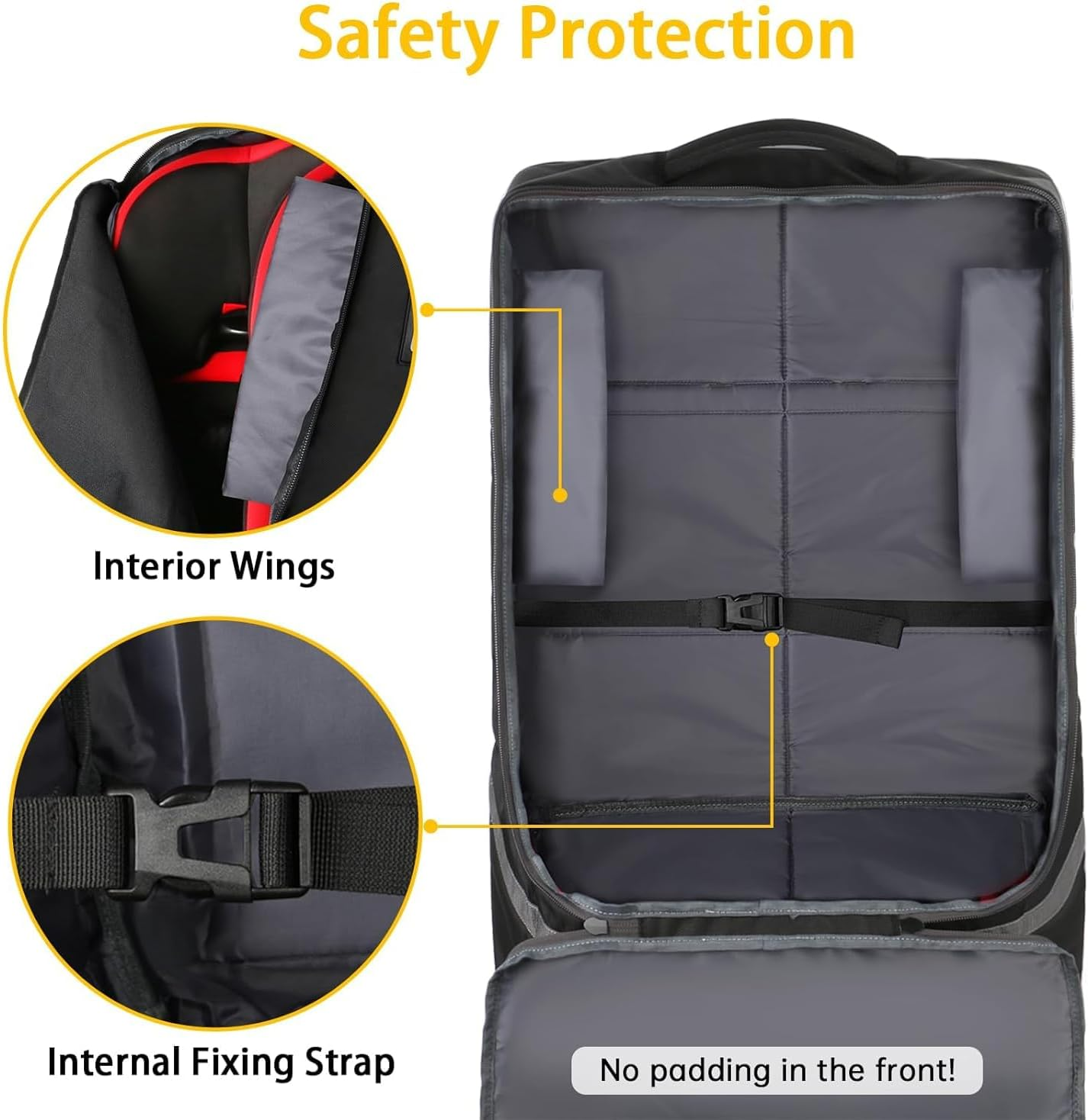 Padded Car Seat Travel Bag Backpack for Airplane, Heavy Duty Car Seat Bags for Air Travel, Carseat Cover for Airplane Travel with Shoulder Strap, Car Seats Carrier for Airport, Black image number 2