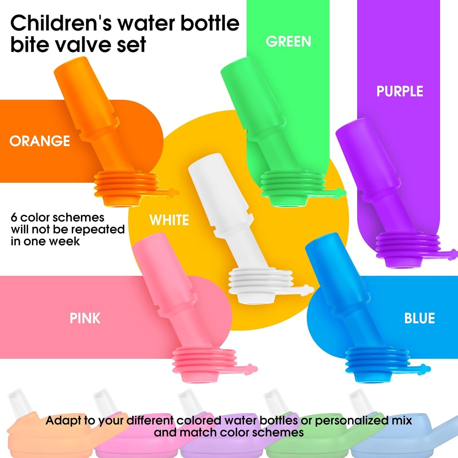 Powerful 6 Pcs Bite Valve and Straw Fit All Camelbak Eddy Kids Water Bottle(6 Bite Valve & 2 Straws & 2 Brushes) image number 1