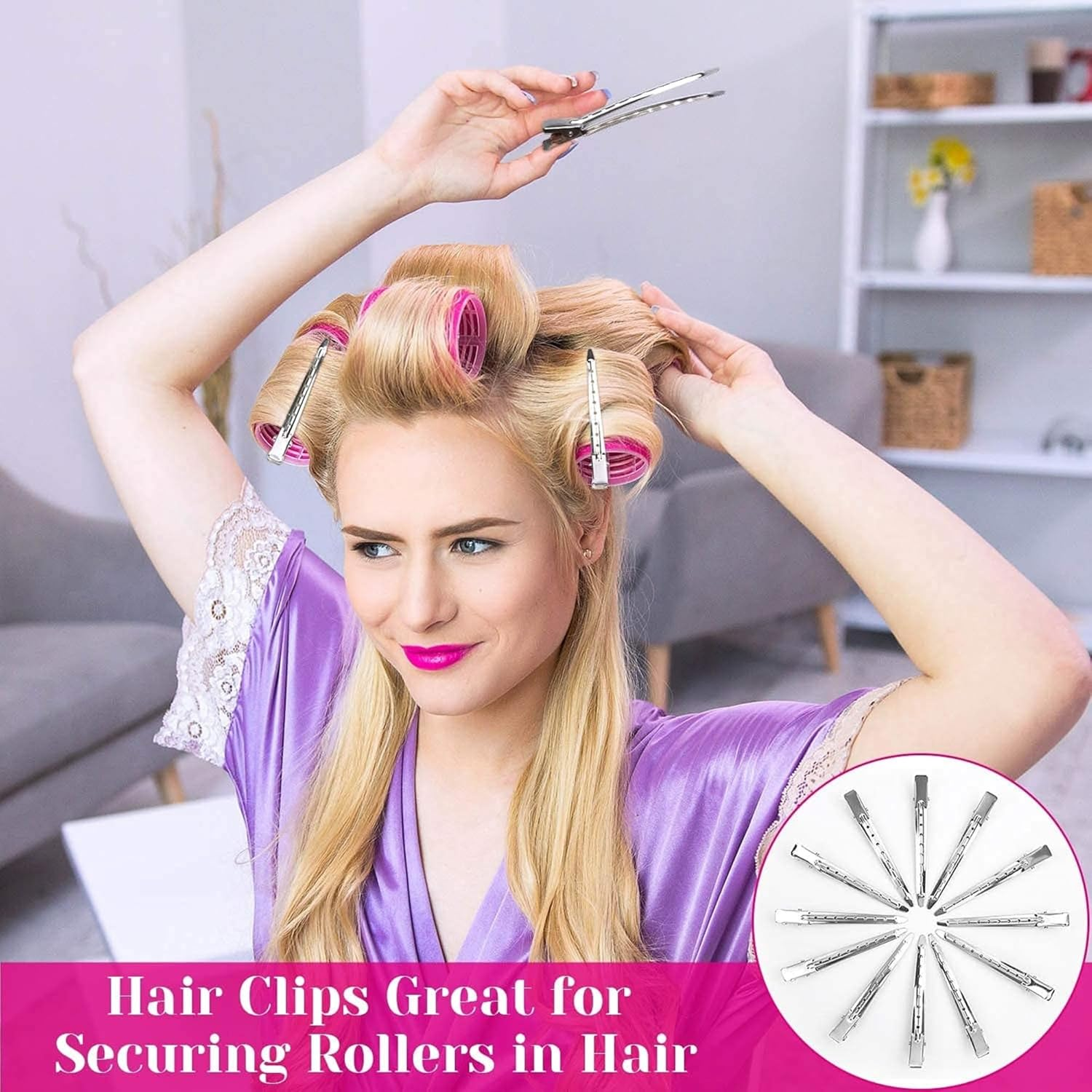 Hair Curlers Rollers, JOVALA 36PCS Velcro Jumbo Big Hair Roller Sets with Stainless Steel Duckbill Clip Self Grip for Long Medium Short Thick Thin Hair Bangs Volume image number 3