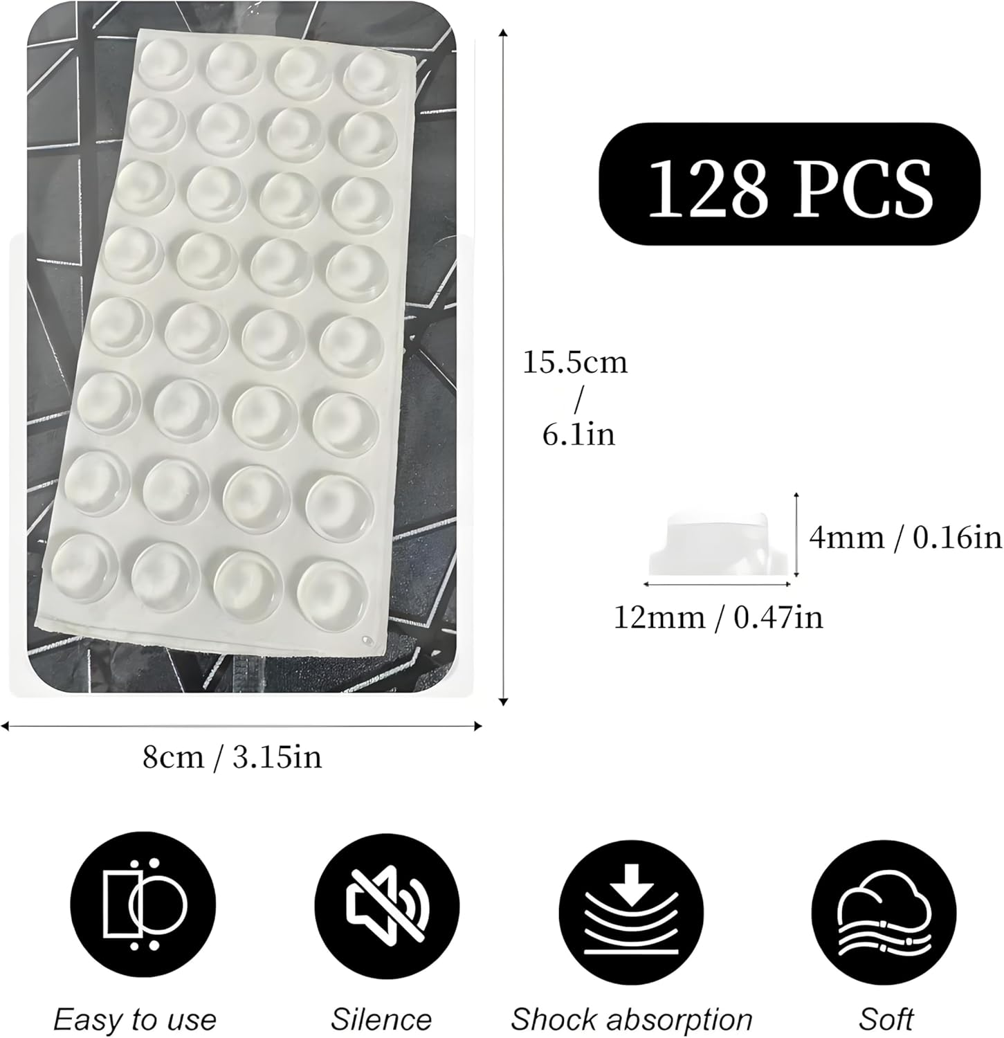 Bubble Stickers for Keyboard Long Nails Raised Silicone Keyboard Cover Non-Slip Adhesive Clear Rubber Protector Pad for Laptop/Computer Glass Table Furniture Cabinet Door Bumper Felt Dots Slip Stopper image number 5