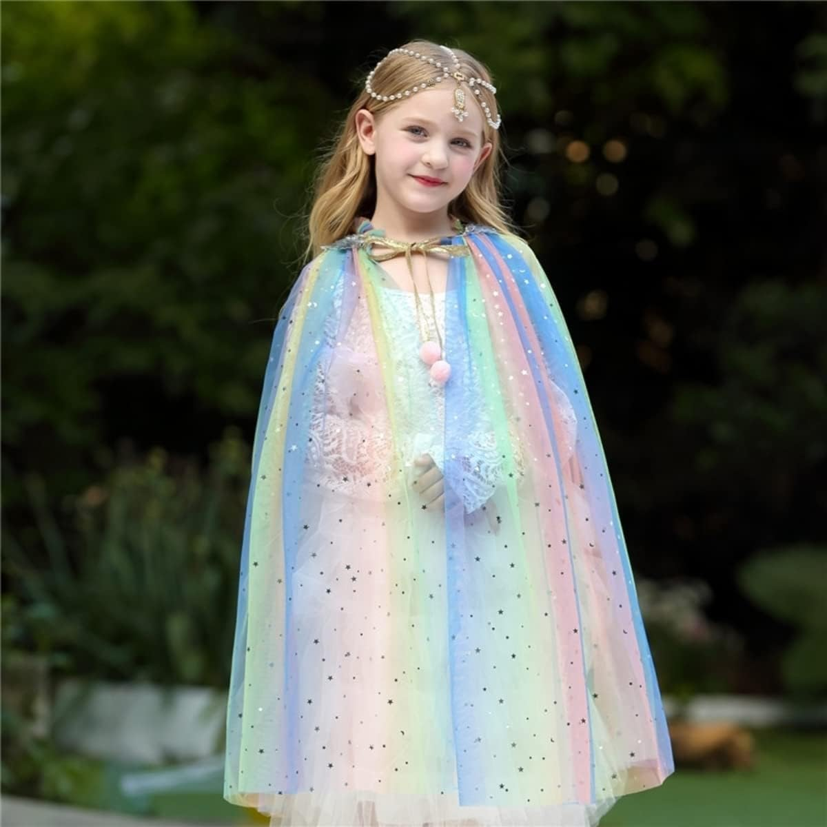 Costume Bay Girls Mermaid Rainbow Sequin Cloak Princess Sparkling Mesh Cape Hooded Cloak Halloween Book Week Dress up Party Birthday Gift Accessory Photoshoot image number 2