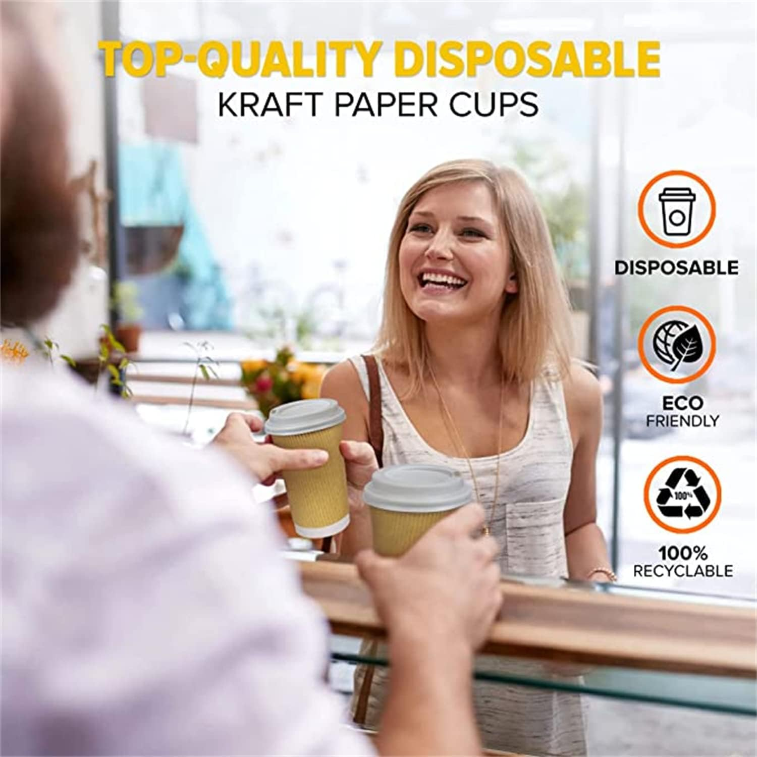 30 Pack Disposable Coffee Cups with Lids 16 Oz Brown Double Wall Insulated Ripple Sleeves Coffee Cups,Kraft Beverage Paper Cups,For to Go Chocolate, Tea, and Cocoa Drinks image number 4