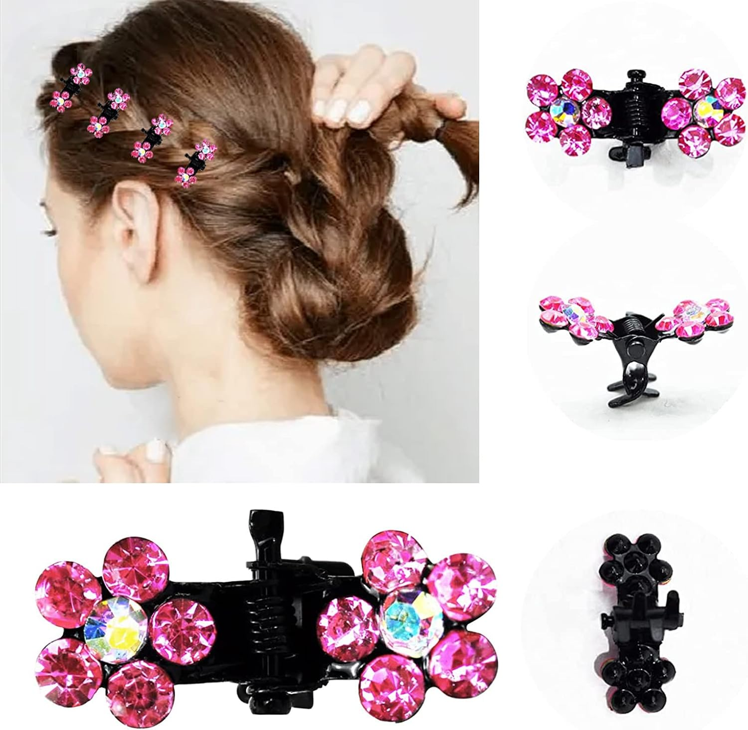 Generic Pack of 24 Hair Claw Clips, Mini Hair Clips for Girls, Children, Women'S Hair Accessories, Rose Red and Silver Rhinestones, Small Flowers, for Everyday, Party, Prom, Wedding image number 2