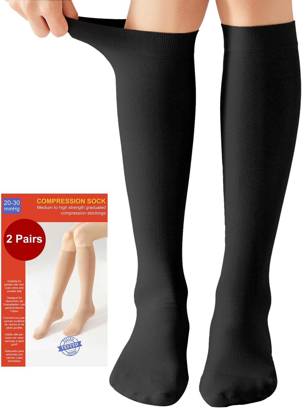 2 Pairs of Medical Compression Stockings for Men and Women, 20-30 Mmhg, Class 2, Closed Toe, Graduated Support, Support Stockings for Varicose Veins, Edema, Flight, 2 X Beige, Medium