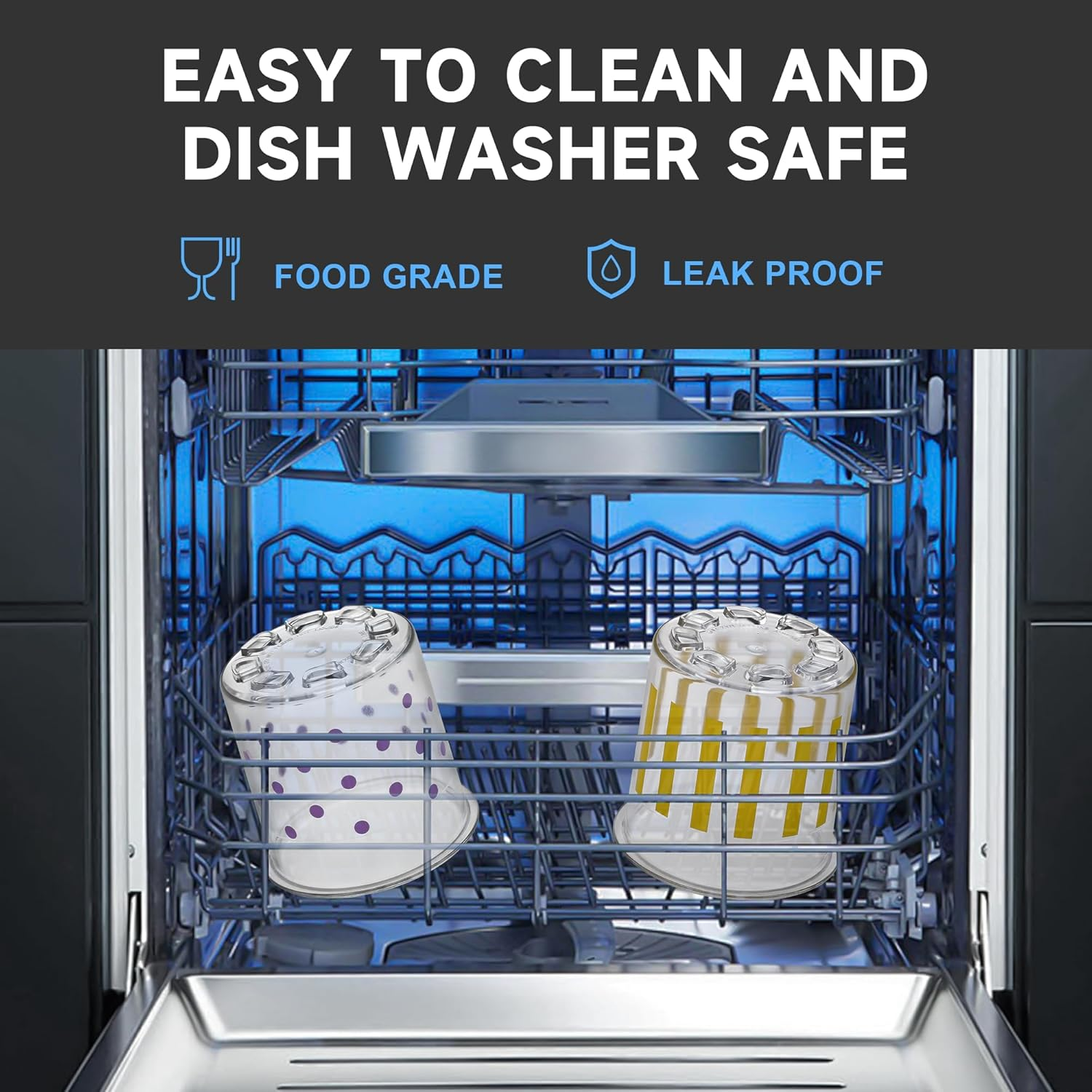 Generisch Compatible with Ninja Creami Ice Cream Maker NC300/NC301 Series - Set of 4 Ice Containers in Pink, Purple, Green and Yellow, BPA Free, Dishwasher Safe (Dot) image number 3