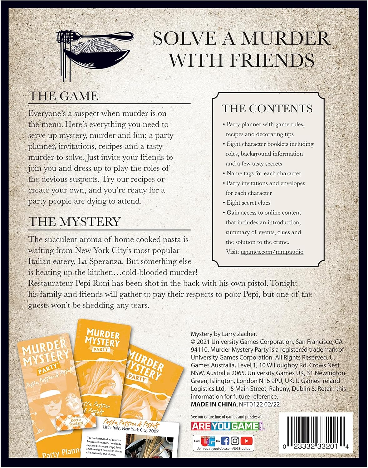 University Games - Pasta, Passion and Pistols Murder Mystery Party Game image number 2