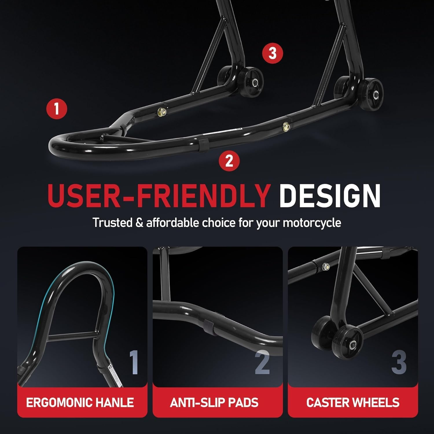 Motorcycle Stands, 400Kg Capacity Front Rear Wheels Lift Combo with U+L Adjustable Swingarm Spool, Heavy Duty Paddock Stands for BMW Suzuki Yamaha Honda Kawasaki, Black image number 3