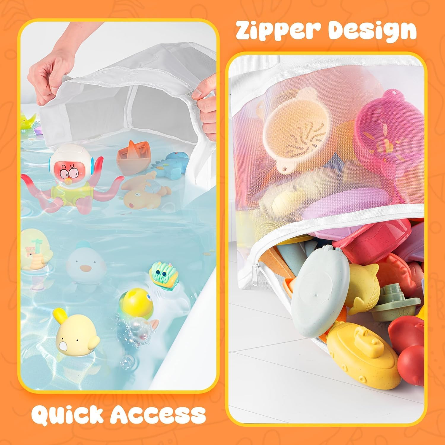 4 Gallons Bath Toy Organizer, Bottom Zipper Bathtub Toy Storage Bag, Quick Access Bath Toy Holder Baby Shower Games Bath Tub Quick Dry Baby Bath Toy Storage Accessory White image number 5