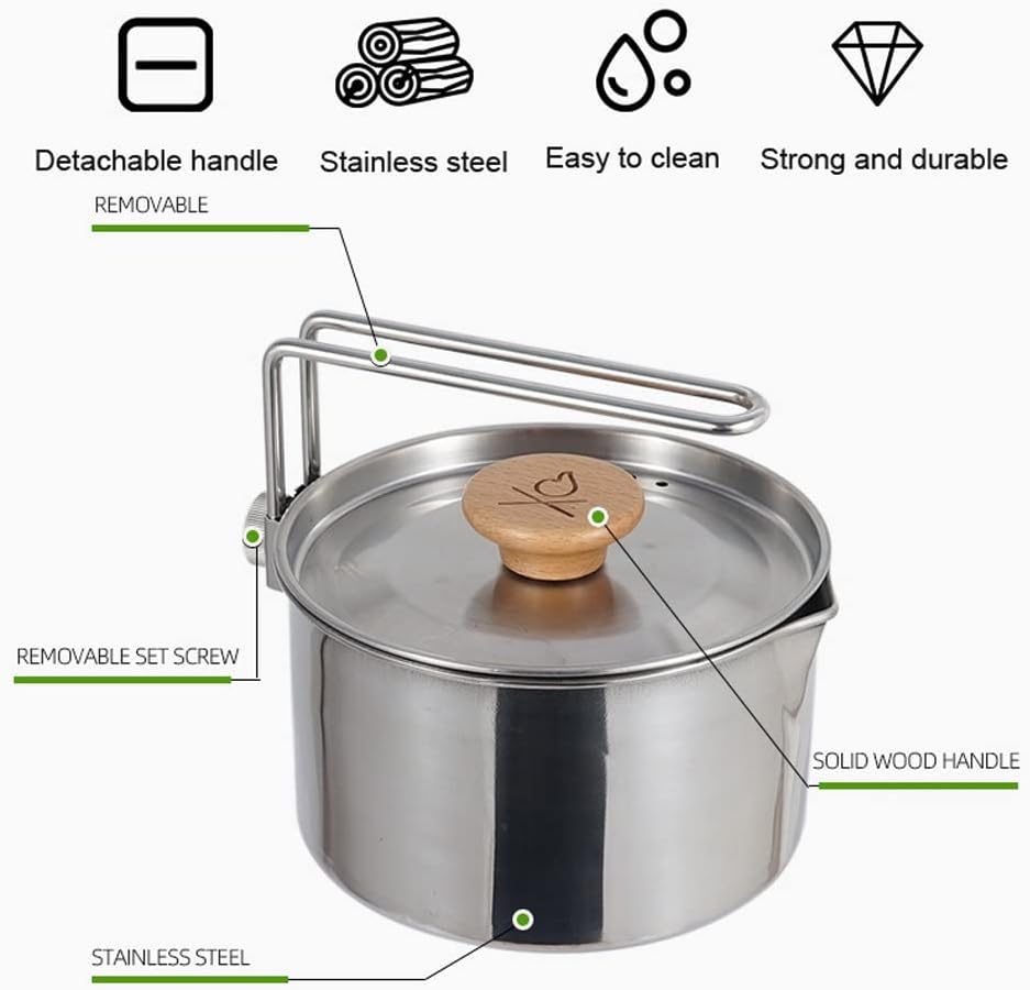 Sazak Stainless Steel Kettle Outdoor Camping Pot Portable Mountaineering Trekking Cooking Tool Travel Hiking Cookware Equipment image number 6