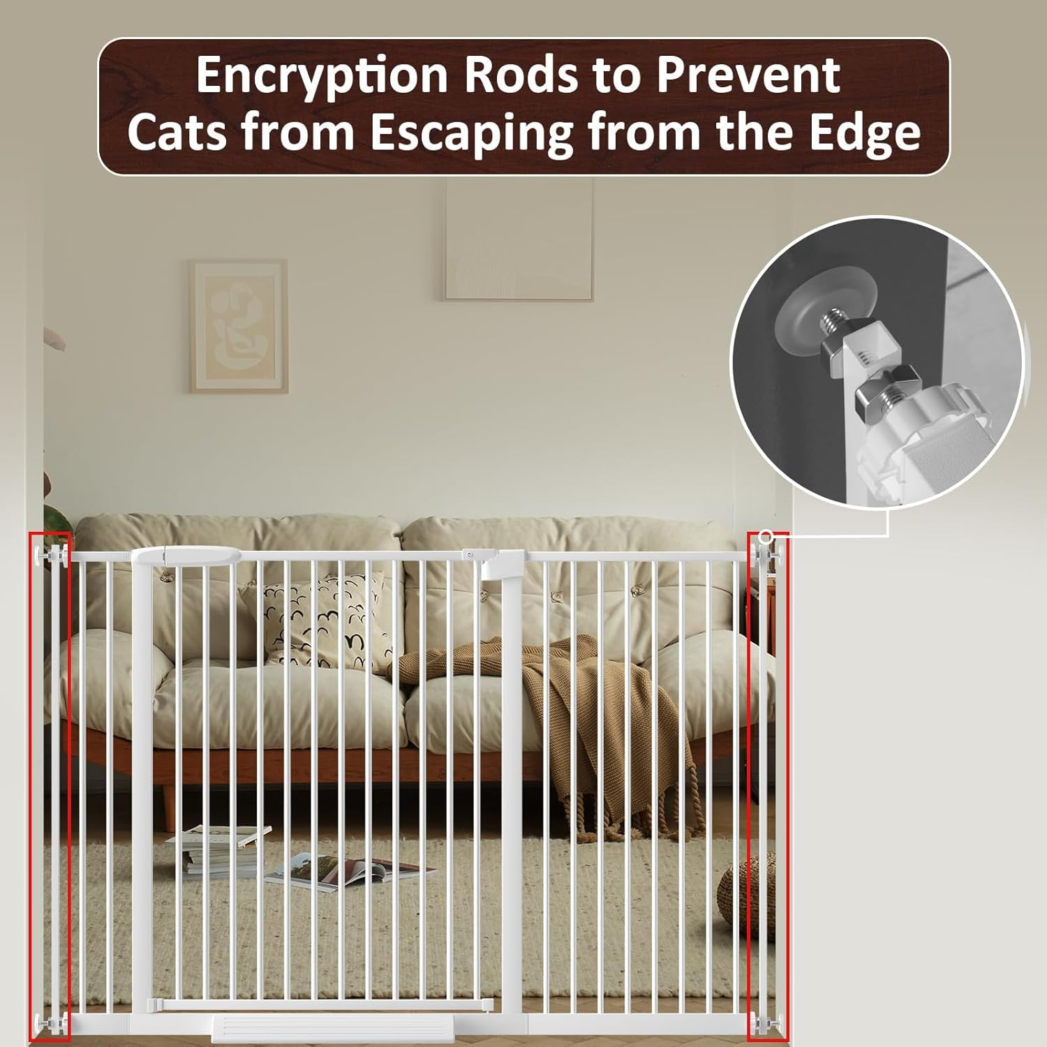 DEARBB Extra Wide Baby Gate Ultra Narrow Spacing 156.5-176.5CM Pressure Mounted Double Lock Swing Auto Close Walk through Metal Safety Pet Gate for Stairs and House Doorway Kitchen image number 5