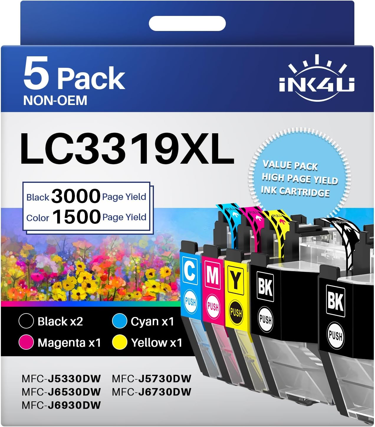 Ink4U LC3319XL Ink Cartridges 5 Pack Replacement for LC3319XL LC3319 LC-3319XL LC3317 LC-3317XL Ink for MFC J5330DW J5730DW J6530DW J6730DW J6930DW (2Black, 1Cyan, 1Yellow, 1Magenta)