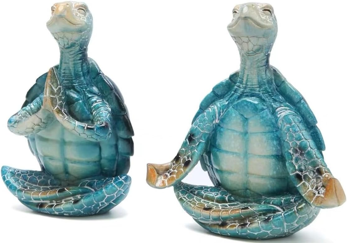 Sea Turtle Meditation Yoga Decor, Meditating Coastal Beach Decorations, Zen Yoga Resin Statue for Home Office Ornaments (Sit in Meditation) - Put The Palms Together image number 5
