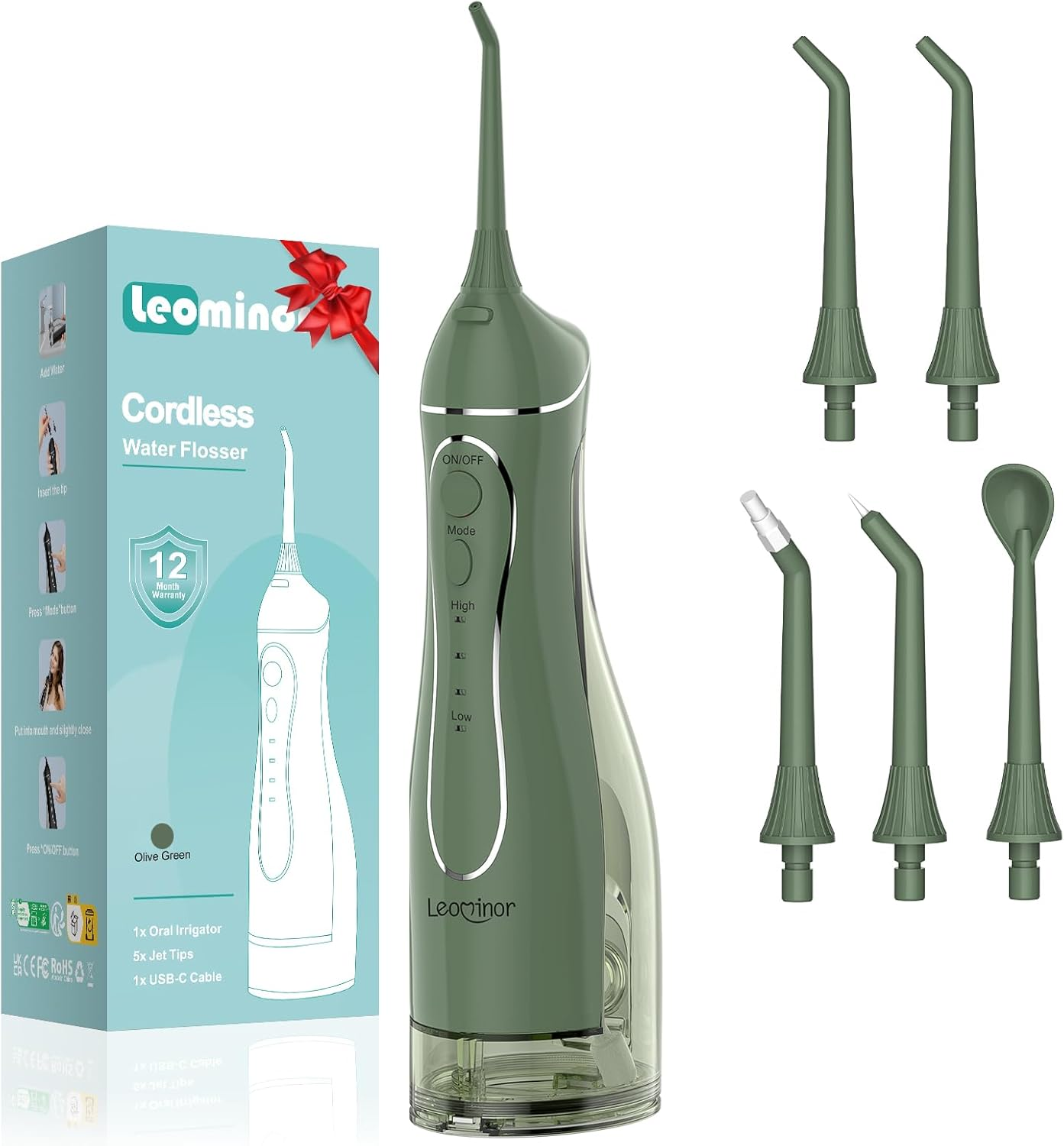 Leominor Water Flosser Pick for Teeth, 300ML Portable Oral Irrigator Upgraded Tank Removable,Ipx7 Waterproof, Rechargeable Travel Teeth Cleaner, Professional Electric Flossing Machine (Pink)