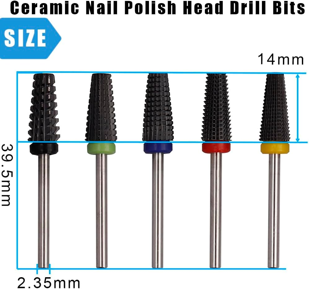 Yakamoz 5Pcs Nail Drill 5 in 1Bits Set, 2.35Mm Shank Ceramic Nail Polish Head Drill Bits Electric Manicure Nail File Bit for Acrylic Nail & Manicure Pedicure image number 5
