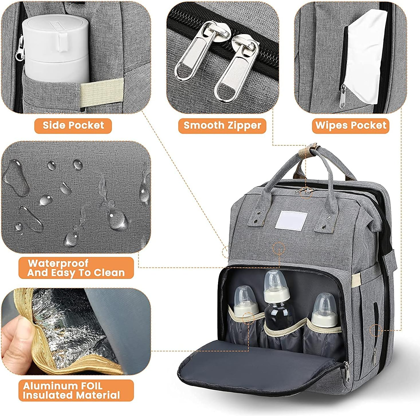 Fashionable Mommy Bag Folding Baby Bed Mother Large Capacity Portable Milk Bottle Diaper Double Shoulder Mom'S Bag