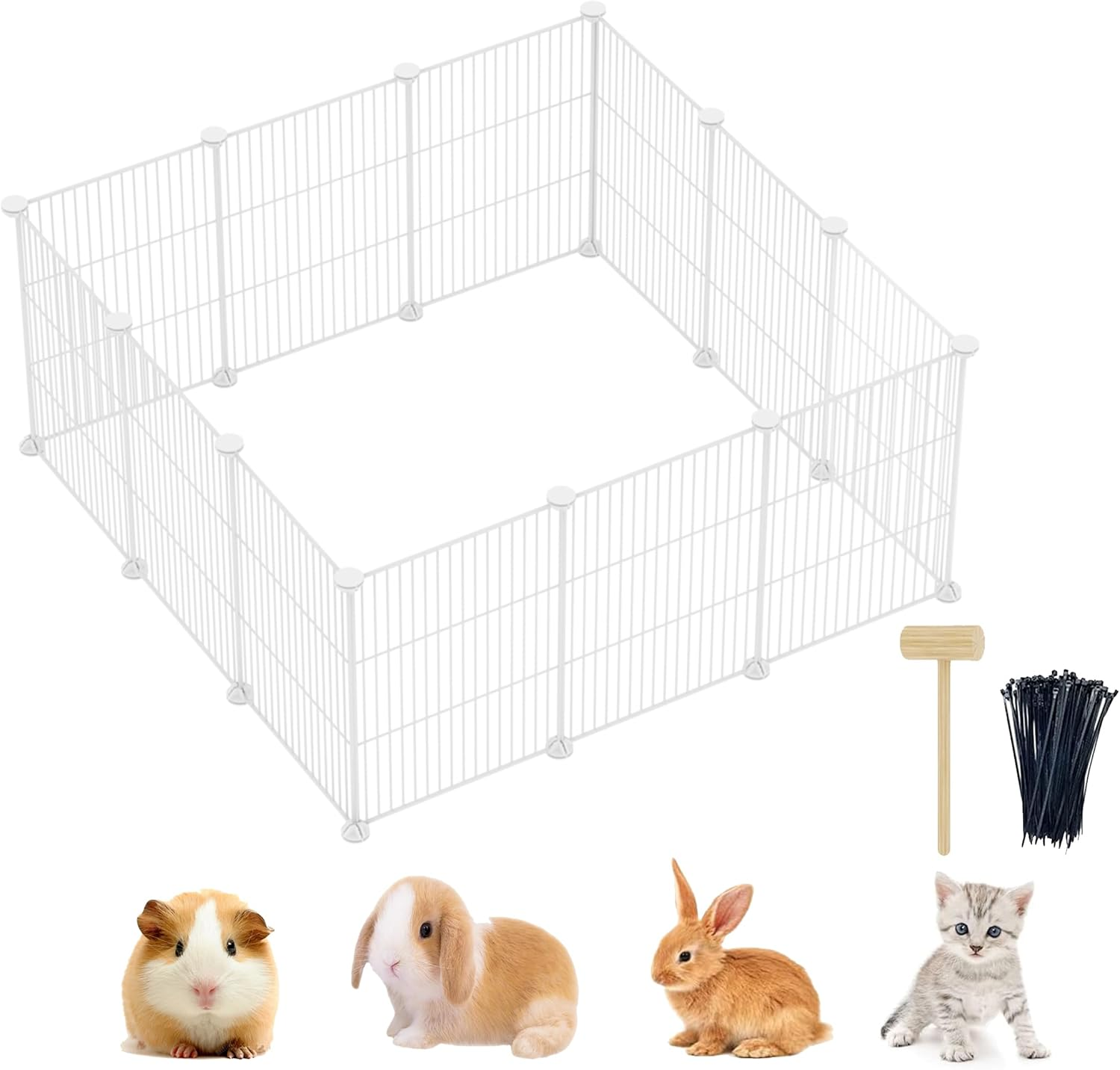 Lxvckly Pet Playpen, Small Animals Playpen, DIY Encrypted Metal Wire Rabbit Fence, Guinea Pig Cage, Kitten Playpen, Indoor & Outdoor Yard Fence for Small Animals, White image number 6