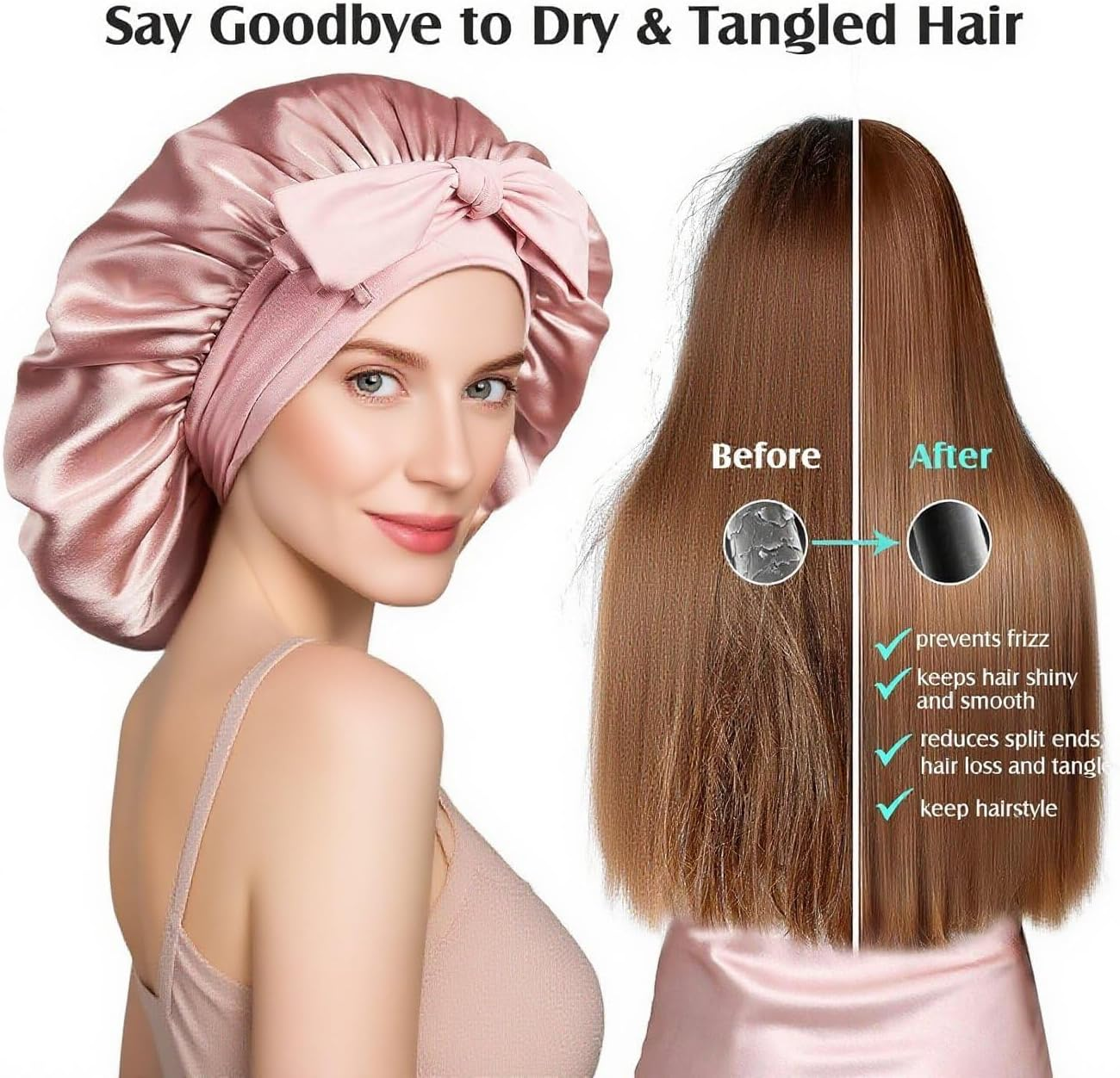 100% Silk Bonnet for Sleeping, Double Layer 22 Momme Mulberry Silk Hair Bonnet, Silk Wrap with Soft Tie Band Sleep Caps for Women image number 4