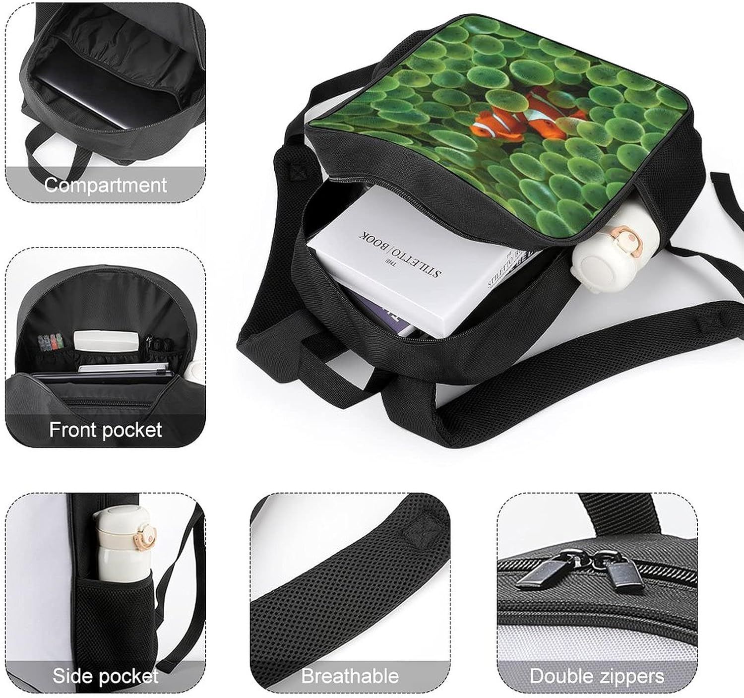 Waterproof Children'S Backpack Cute Animal Beautiful Fish Ocean Bulk School Backpack for Middle School Students image number 2