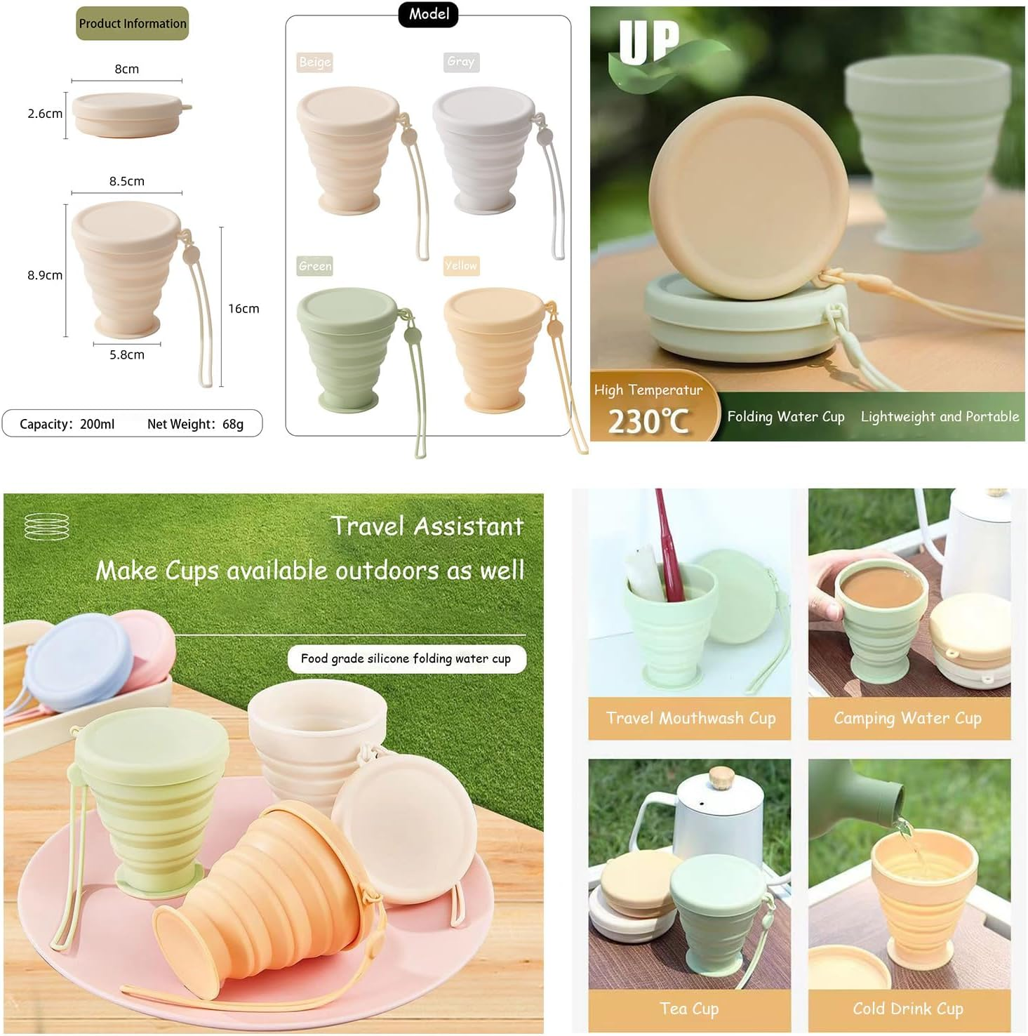 YFBXIZHOU Travel Portable Folding Set(5 in 1)-1 Pair Shower Shoes Slippers for Women or Men&1 PCS Silicone Cups with Sealing Lid&3 PCS Clothes Hangers Reusable for Picnic Camping Outdoor Hiking (L)