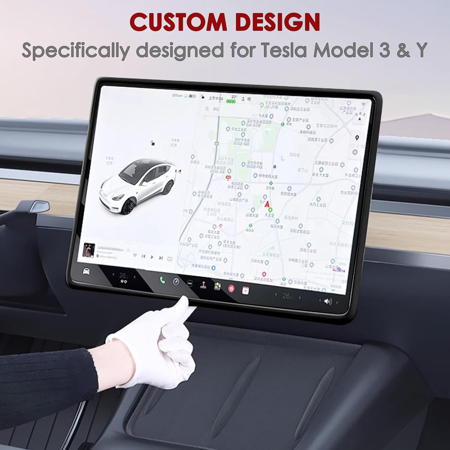 Screen Edge Protector Trim Frame Compatible with Tesla Model 3 Highland Model Y Juniper 2025 2024 2023 2022 2021 2020 Interior Center Console Cover Decor Strip Decorations Trim Accessories (Black) - Gray image number 2