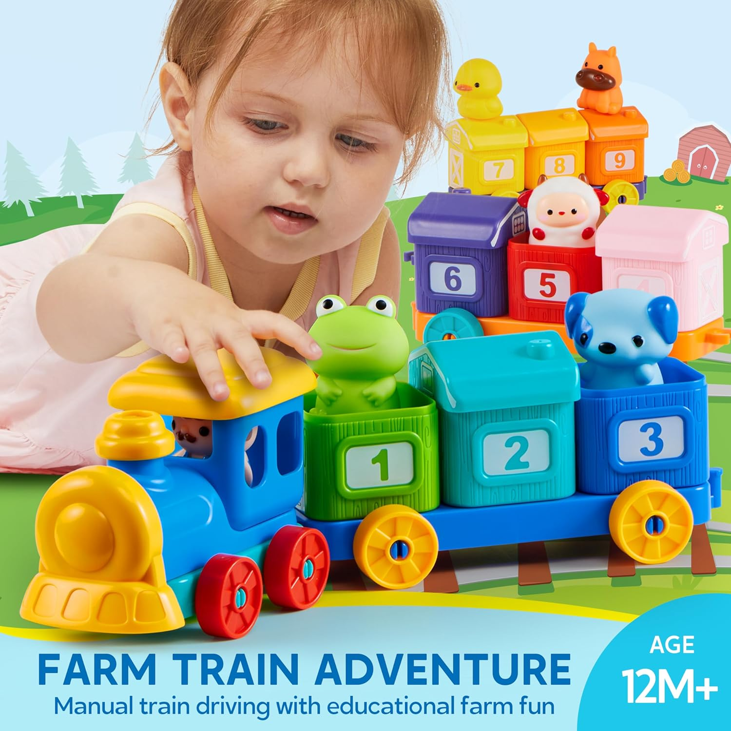 Learning Toy for Toddlers 1 2 3 Years Old, Counting, Matching & Sorting Montessori Learning Farm Train Including 9 Farm Animals and 1 Farmer, Christmas Birthday Gift for Baby Boys Girls image number 2