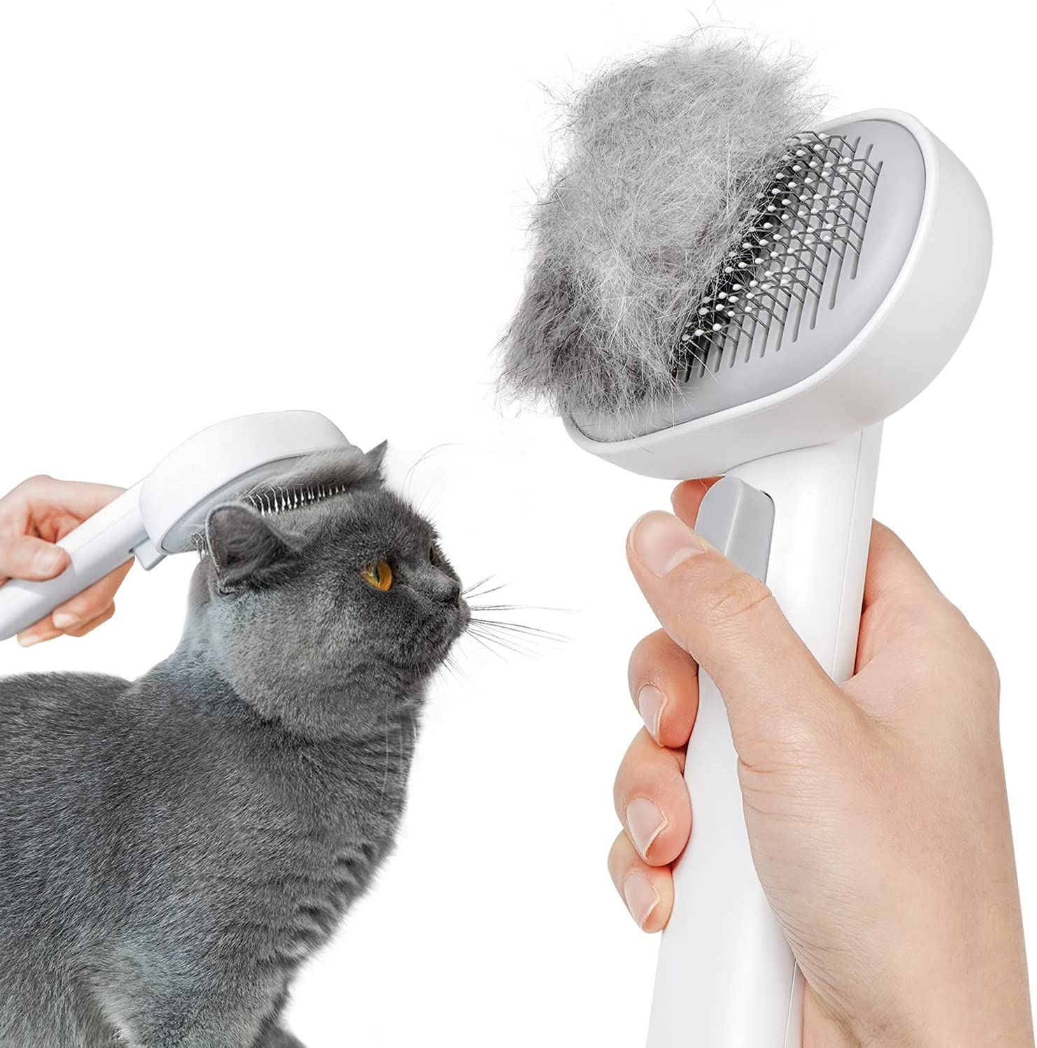 Aumuca Cat Brush with Release Button, Cat Brushes for Indoor Cats Shedding, Cat Brush for Long or Short Haired Cats, Cat Grooming Brush Cat Comb for Kitten Rabbit Massage Removes Loose Fur, White