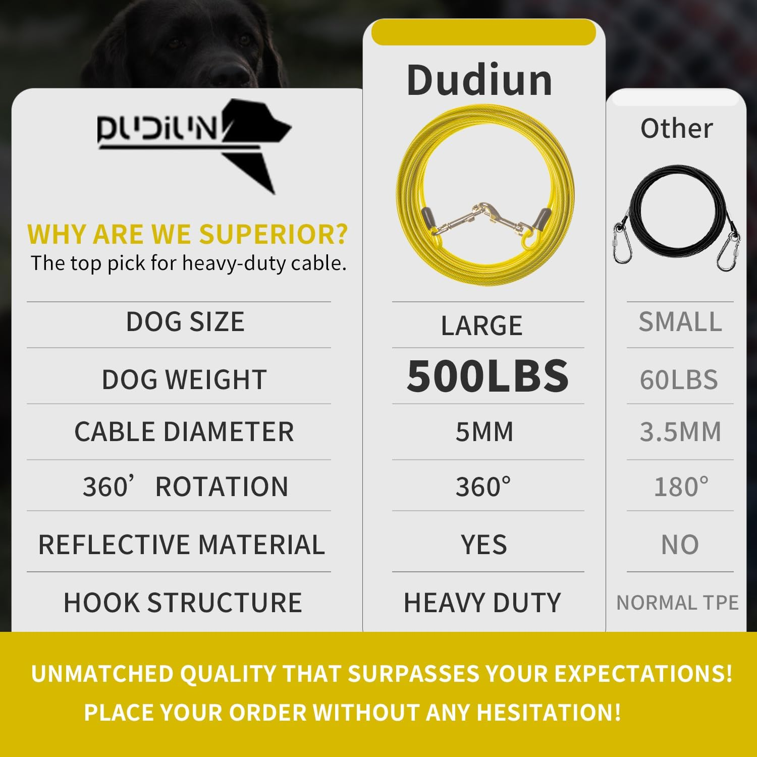 15Ft Tie Out Cable for Dogs up to 350 Pounds Dog Leads for Yard- and Camping No Tangle Rust Proof Training Dog Cable Can Use to Dog Chain for Yard Dogtie Out Cable Ample Length for Freedom image number 2