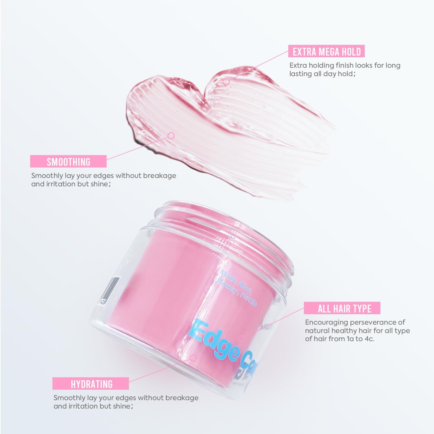 Immetee Edge Control Gel with Brush, Hair Styling Gel Flyaway Hair Tamer, Edge Control Gel for Afro Hair,100G/3.52 Oz (Pink-Watermelon) image number 1