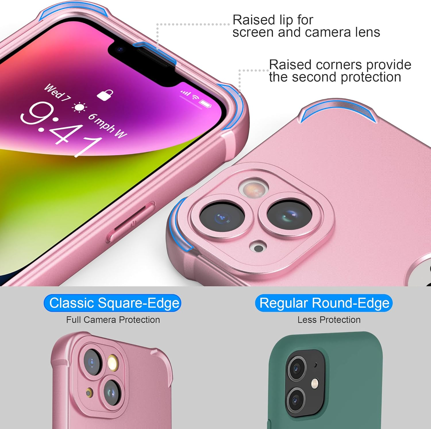 ORETECH Designed for Iphone 14 Case with [2 X Tempered Glass Screen Protector] [Shockproof Protective] Soft TPU Silicone Phone Case for Iphone 14 Case-6.1''Rosegold - Black image number 4