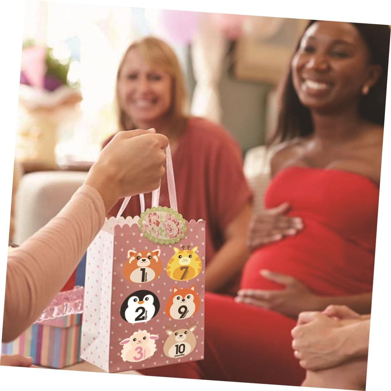 12 Sheets Monthly Stickers Animal Design Milestone Self-Adhesive Decals for Newborns Reusable Photo Props for First Year Memory Album image number 3