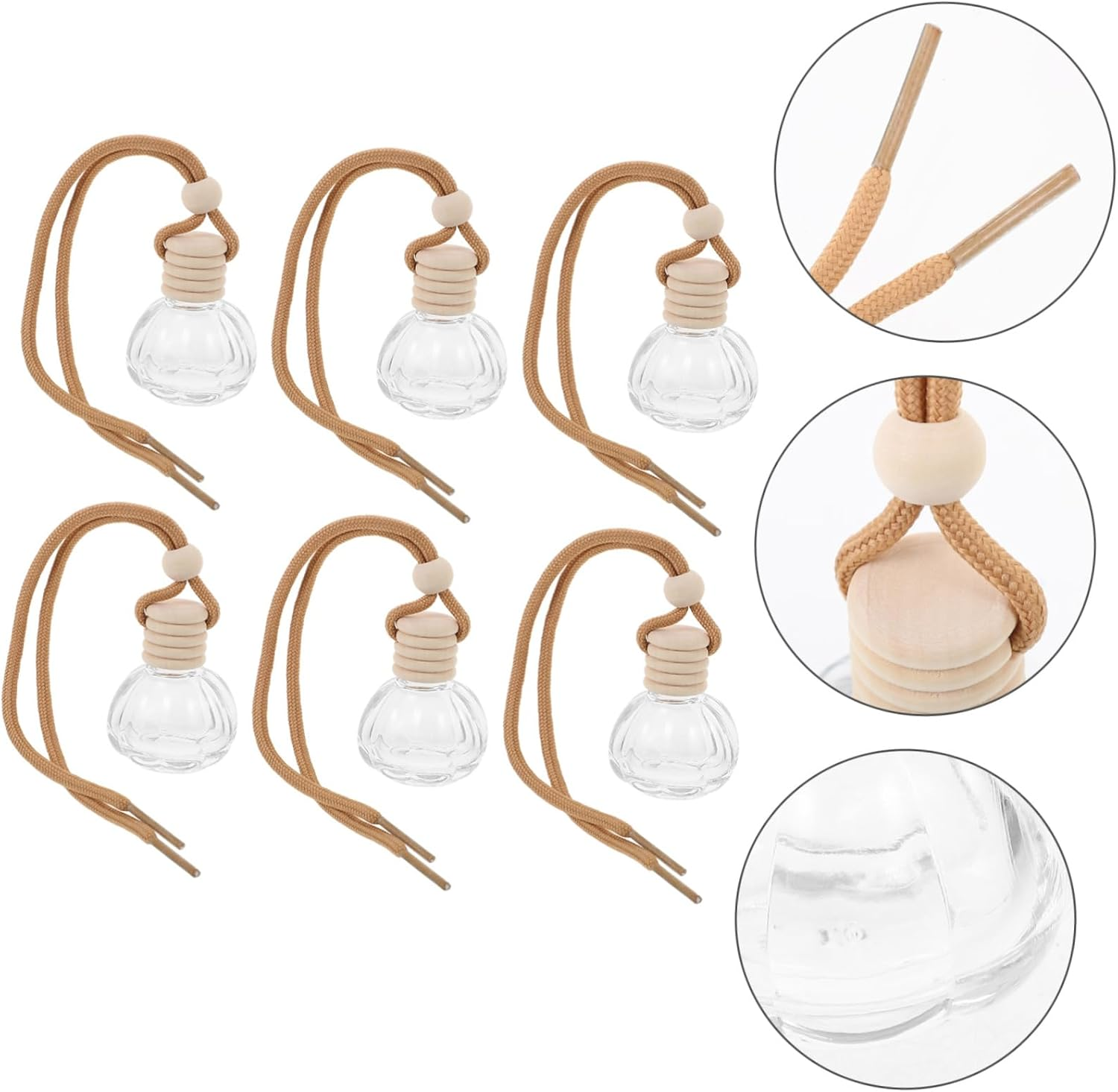 6Pcs Aromatherapy Car Diffuser Bottle Pendants Elegant Hanging Perfume Bottles for Auto Decor Transparent for Office Home and Vehicle Freshening