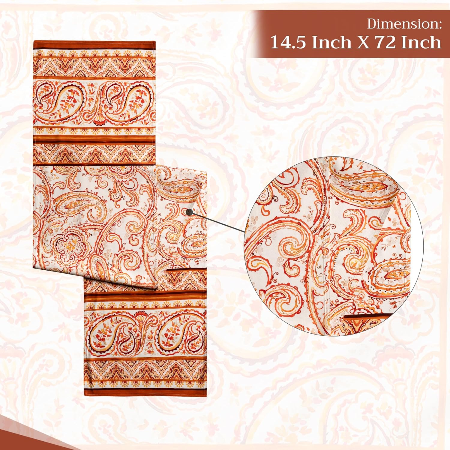 Maison D' Hermine Table Runner 100% Cotton Double Layer Table Runners 72 Inches Long for Thanksgiving Christmas Decorations Home Kitchen Dining Party Wedding (Palatial Paisley, 14.5" X 72") image number 6