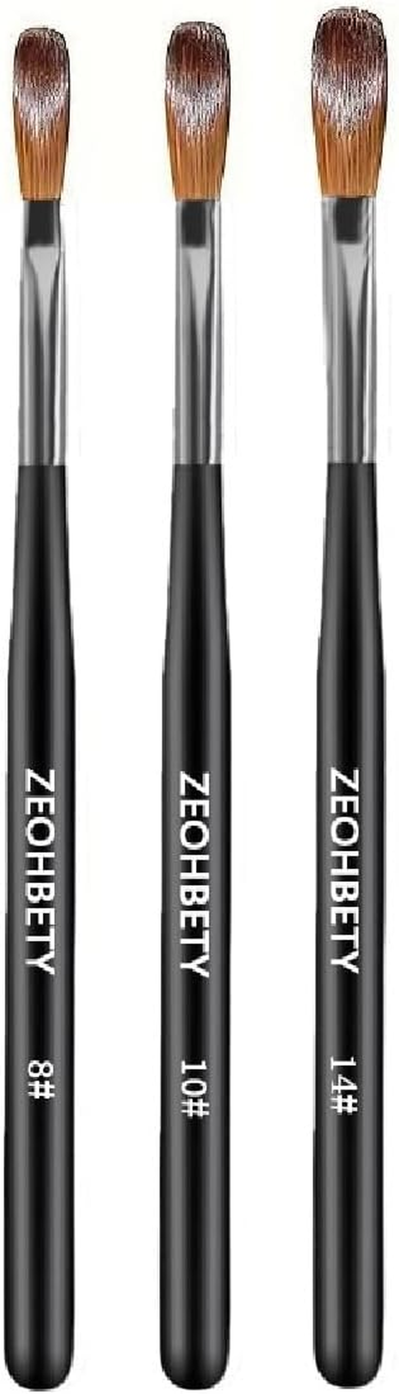 Acrylic Nail Brush Set, 3Pcs Acrylic Powder Nail Brushes for Acrylic Application, Nail Art Brush for 3D Carving & Detailing Design, Nail Extension Manicure Tool, Size 8/10/14, Black