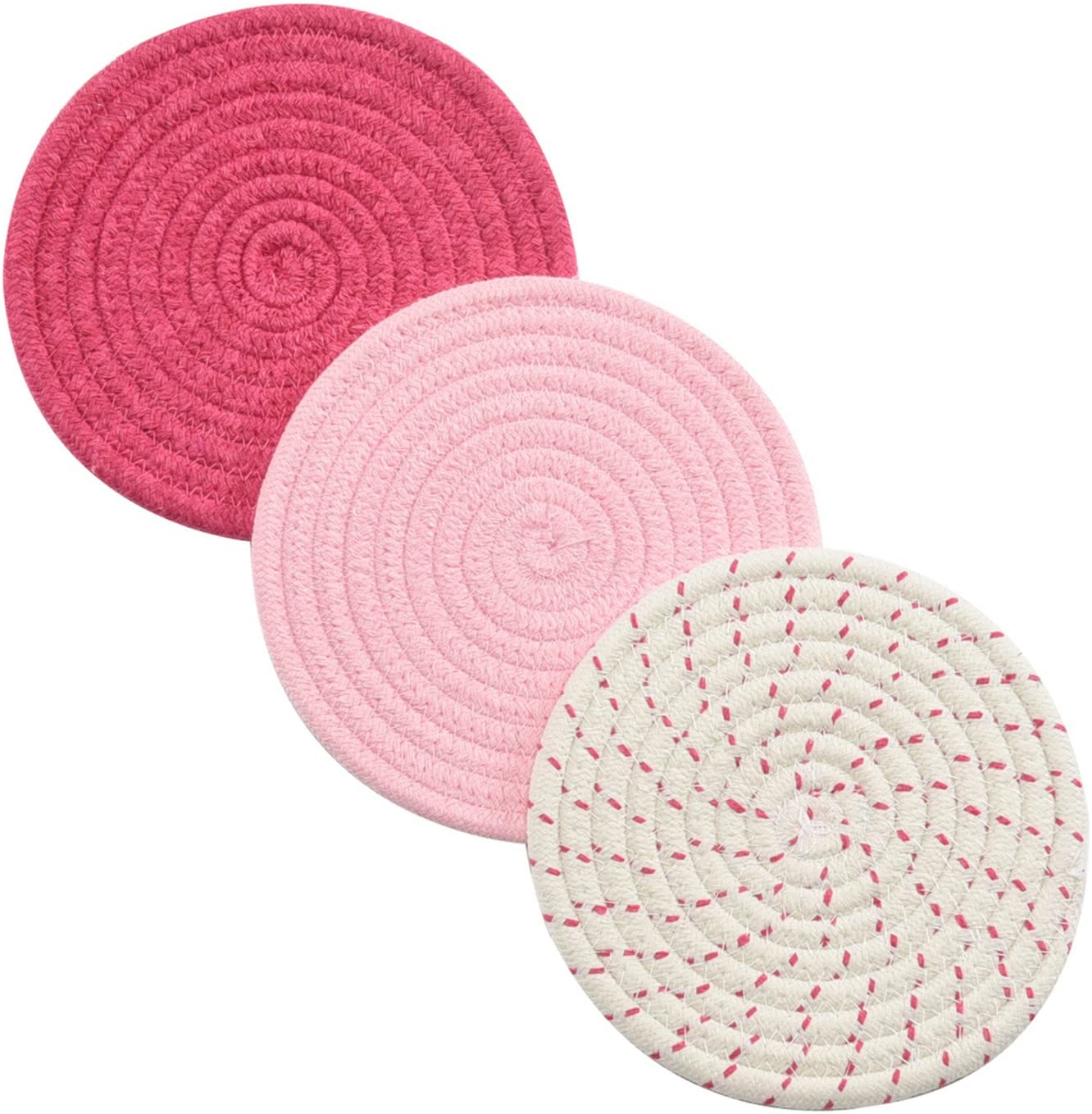 Potholders Set Trivets Set 100% Pure Cotton Thread Weave Hot Pot Holders Set (Set of 3) Stylish Coasters, Hot Pads, Hot Mats,Spoon Rest for Cooking and Baking by Diameter 7 Inches (Gray)