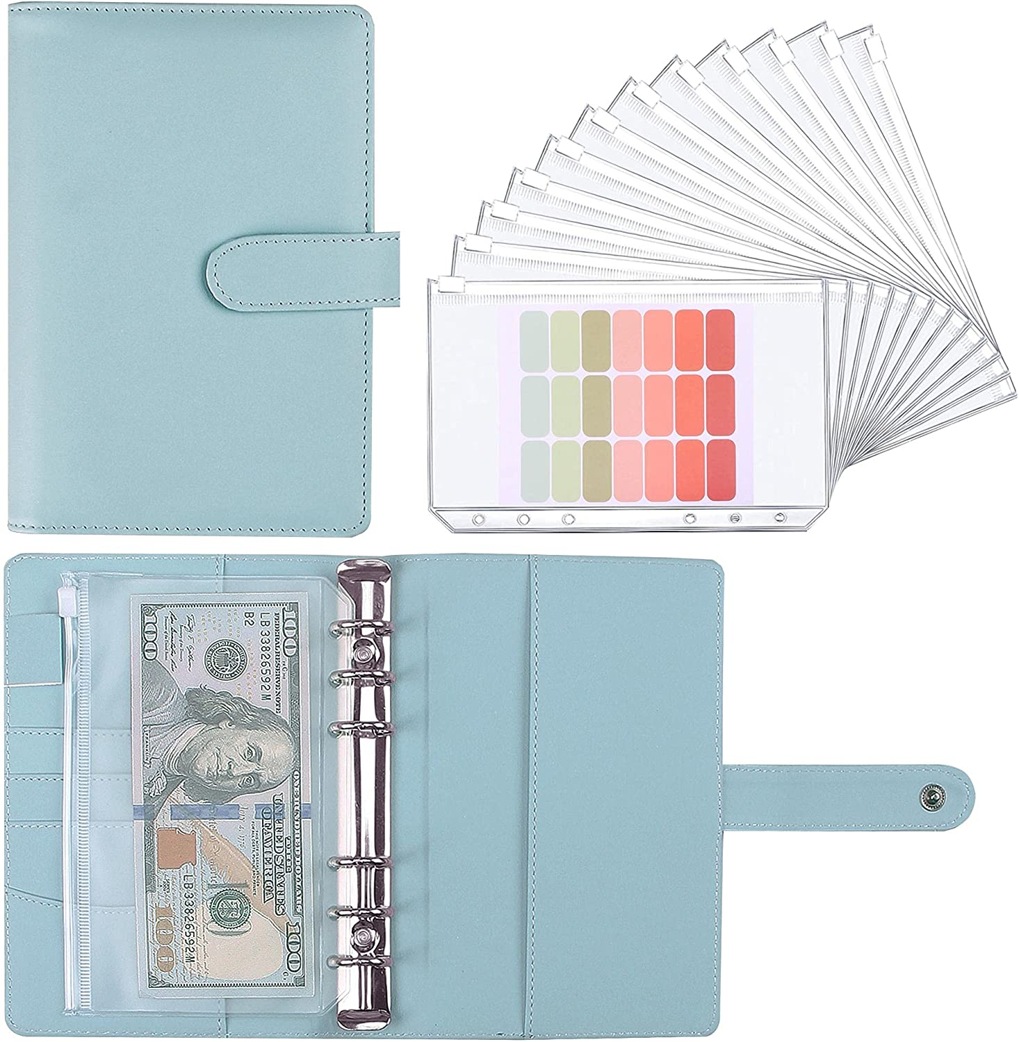 Money Saving Binder, Savings Challenges Book with for Cash Envelopes, 12Pcs Zipper Envelopes A6 Budget Binder, Budget Planner for Managing Budgets and Saving Money (Pink-7.4In)