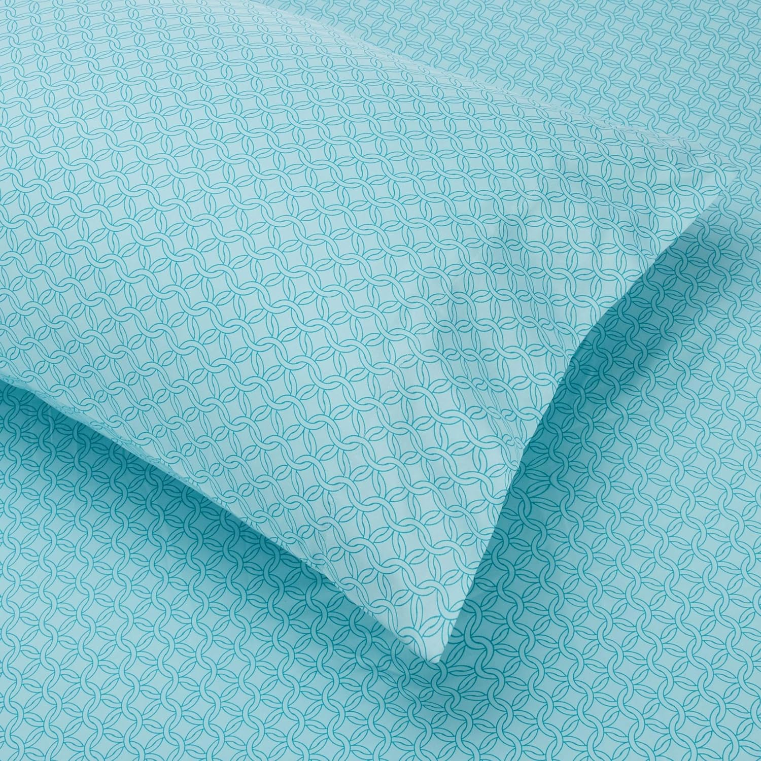 Amazon Basics Lightweight Microfiber Bed-In-A-Bag Comforter 7-Piece Bedding Set, Full/Queen, Industrial Teal, Geometric image number 2