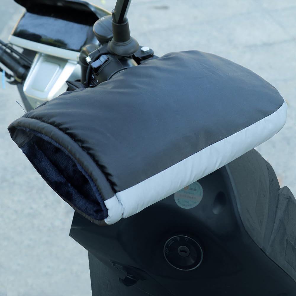 B-Qtech Winter Scooter Gloves, Motorcycle Hand Warmers, Winter Thickened Plush Handlebar Cover, Waterproof & Windproof Warm Gloves with Reflective Stripes image number 6