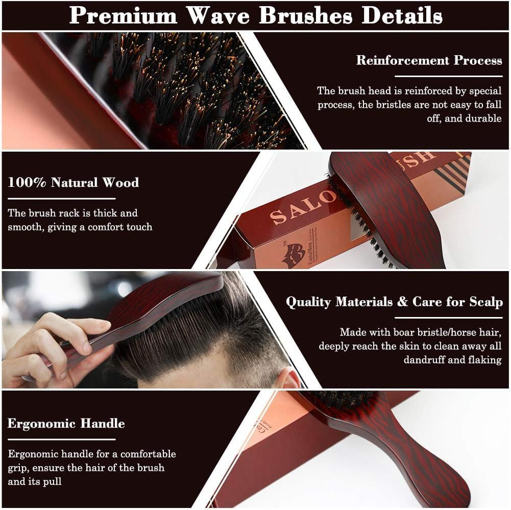 WADY Bristle Hair Brush and Professional Massage Comb,Slick Back Hair Brush, Stiff Bristles Hairbrush for Beard Styling,Hair Brush for Men and Women,For Detangling,Smoothing,Wave Styles,Soft on Scalp image number 5