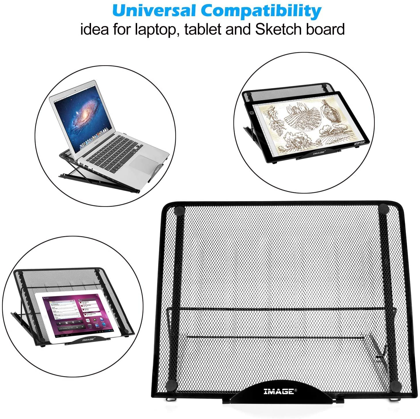 IMAGE Large Version Stand Ventilated Adjustable Light Box Laptop Pad Stand, Multifunction (12 Angles) Skidding Prevented Tracing Holder for Agptek/Huion A3 A4 LED Tracing Light Pad & Diamond Painting image number 4