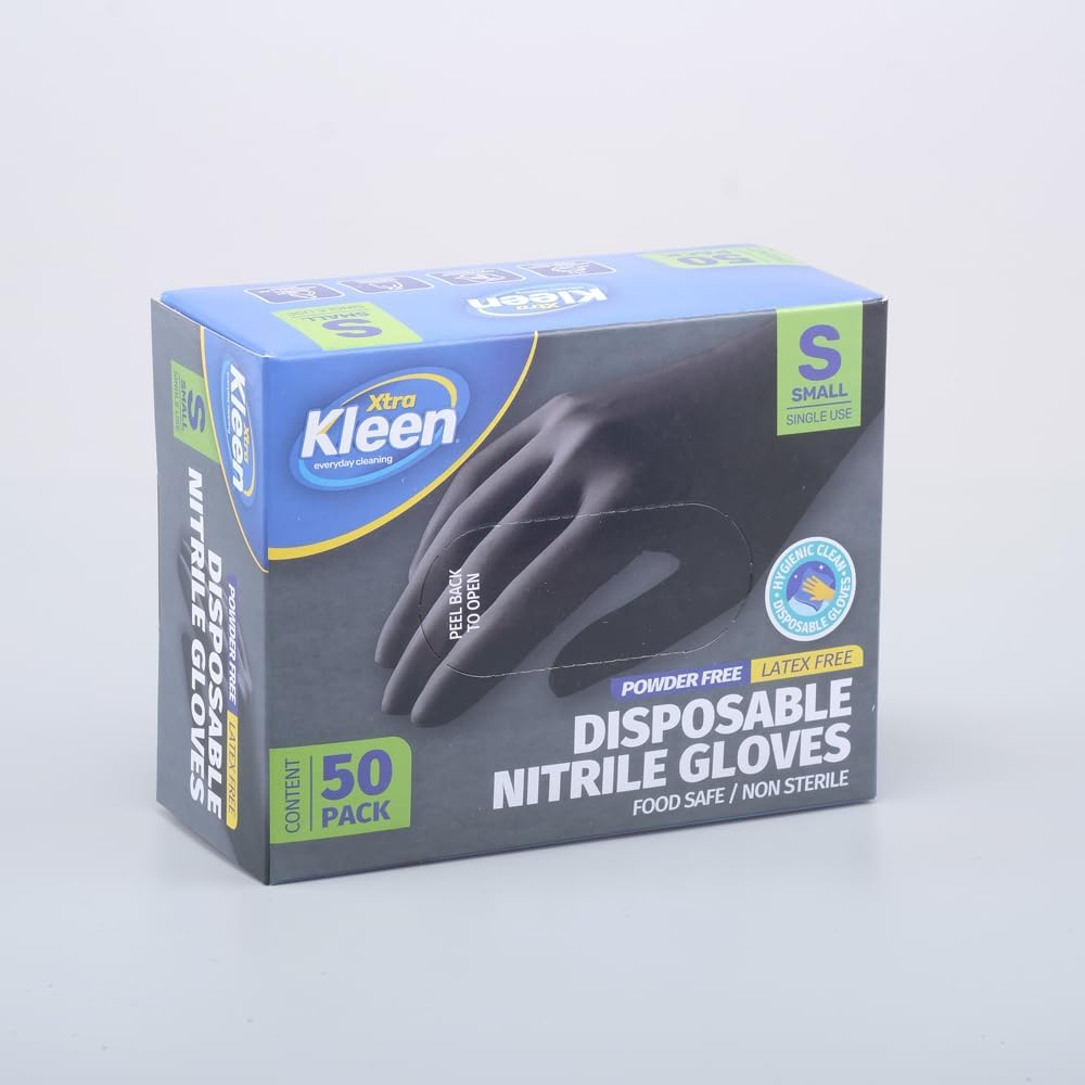 Xtra Kleen Nitrile Powder Free Disposable Gloves, Black, Small (Pack of 50) image number 4