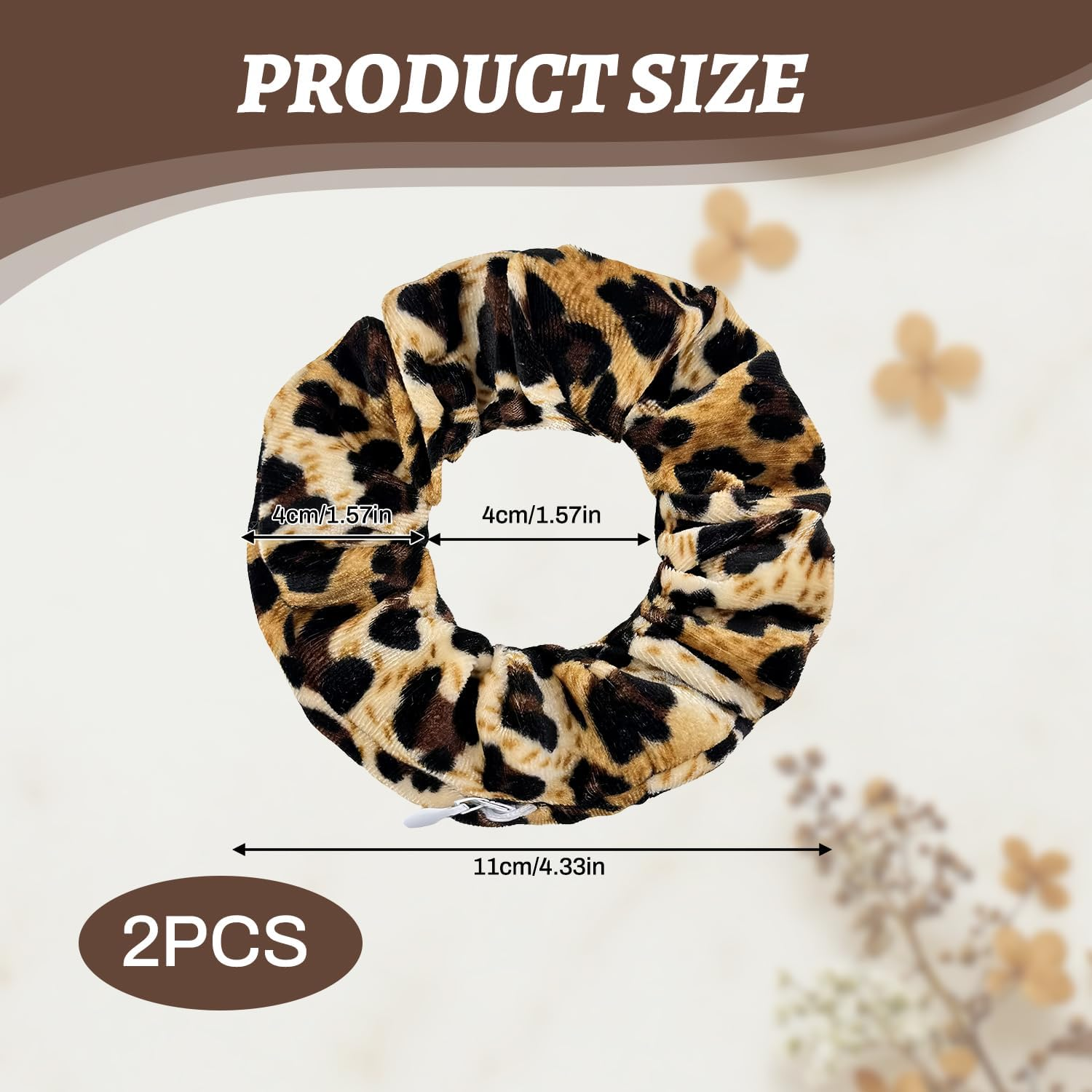2 Pcs Leopard Print Scrunchies, Velvet Scrunchy for Women Girl Hair Soft Ropes Ponytail Holder Hair Accessories (Style 2) image number 3