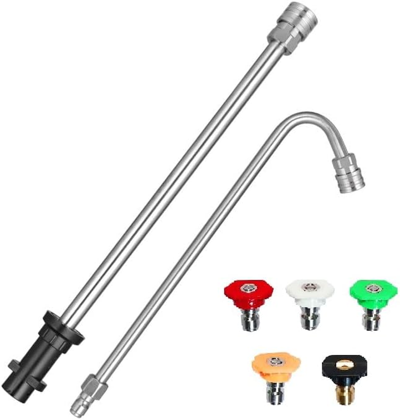 Gutter Cleaning Tool Hight Pressure Washer Extension Spray Attachment with 5 Pcs Nozzle Tips, Underchassis Roof Wash Lance Compatible for Karcher K2 K3 K4 K5 K6 K7 (Stainless Steel) image number 1